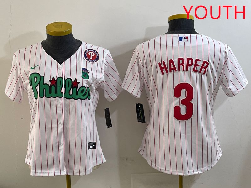 Youth Philadelphia Phillies #3 Harper White Stripe Second generation joint name 2025 Nike MLB Jersey style 6